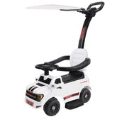 Qaba 3-in-1 Push Car for 1-3, Licensed FORD Shelby Sliding Walking Car with Parent Handle, Canopy, Guardrail, Storage, White