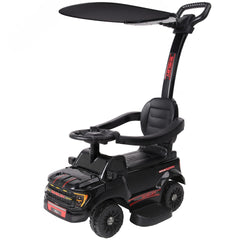 Qaba 3-in-1 Push Car for 1-3, Licensed FORD Shelby Sliding Walking Car with Parent Handle, Canopy, Guardrail, Storage, Black