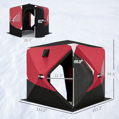 Outsunny Insulated Pop-Up Ice Fishing Tent, 3-4 Person Portable Hub Style Ice Fishing Shelter with Double Zipper Doors