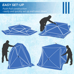 Outsunny 4 Person Insulated Pop-Up Ice Fishing Shelter, 360-Degree View, Portable Ice Fishing Tent Shanty with Carry Bag, Two Doors and Anchors for Low-Temp -22℉, Black and Orange