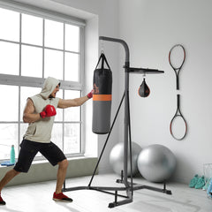 HOMCOM 2-in-1 Punching Bag with Stand for Adults, 65.7"-73.6" Height Adjustable Freestanding Heavy Bag Stand with Speedball