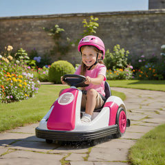 Qaba 6V Kids Bumper Car with Big Wheels, Electric Car for Kids with 360-Degree Spin, Slow Start, for 37-72 M, Pink
