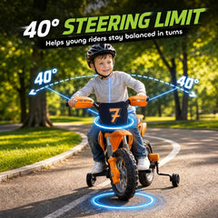 Qaba 12V Kids Motorcycle, 2 x 35W Electric Dirt Bike with Training Wheels, Rear Suspension, Horn for 3-6 Years, Orange