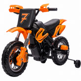 Qaba 12V Kids Motorcycle, 2 x 35W Electric Dirt Bike with Training Wheels, Rear Suspension, Horn for 3-6 Years, Orange