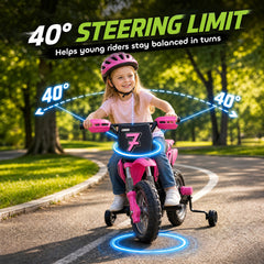 Qaba 12V Kids Motorcycle, 2 x 35W Electric Dirt Bike with Training Wheels, Rear Suspension, Horn for 3-6 Years, Pink