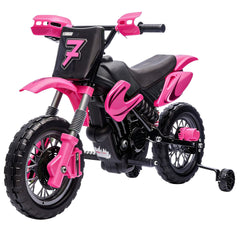 Qaba 12V Kids Motorcycle, 2 x 35W Electric Dirt Bike with Training Wheels, Rear Suspension, Horn for 3-6 Years, Pink
