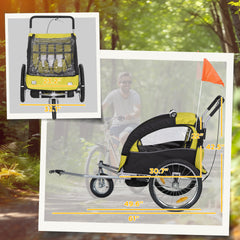Aosom 2-Seat Elite 360 Swivel Bike Trailer for Kids Bicycle Cargo Trailer with Water-Resistant Windows, Yellow