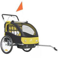 Aosom 2-Seat Elite 360 Swivel Bike Trailer for Kids Bicycle Cargo Trailer with Water-Resistant Windows, Yellow