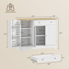 HOMCOM Modern Sideboard Cabinet, 41" Kitchen Buffet Cabinet with Drawer, Adjustable Shelf, 3 Doors for Dining Room, White