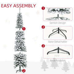 HOMCOM 7' Tall Unlit Slim Pencil Xmas Tree, Snow-Flocked Artificial Christmas Tree with Realistic Branches and 603 Tips, Green