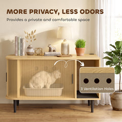 PawHut Cat Litter Box Enclosure with Sliding Door, Litter Mat, Modern Cat House, TV Stand, Side End Table for Living Room
