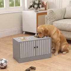 PawHut Elevated Dog Bowls with Storage Cabinet, 2 Stainless Steel Bowls, Slow Feeder, Dog Feeding Station for Large Dogs, Gray