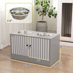 PawHut Elevated Dog Bowls with Storage Cabinet, 2 Stainless Steel Bowls, Slow Feeder, Dog Feeding Station for Large Dogs, Gray