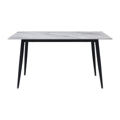 Contemporary 7pc Dining Set Table and 6 Side Chairs Beige Velvet Sintered Stone Tabletop Metal Legs Dining Furniture