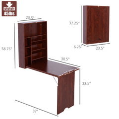 Wall Mounted Desk, Fold Out Convertible Desk, Mahogany