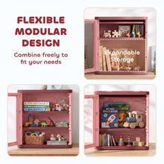Qaba Toy Storage Organizer, 3 Tier Adjustable Toy Storage Cabinet Dustproof HDPE Plastic, Transparent Door, Pink