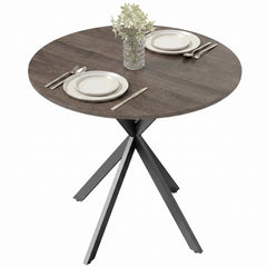 HOMCOM 31.5" Small Round Dining Table for 2, Industrial Kitchen Table with Cross Steel Legs for Dining Room, Distressed Brown