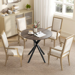 HOMCOM 31.5" Small Round Dining Table for 2, Industrial Kitchen Table with Cross Steel Legs for Dining Room, Distressed Brown