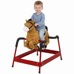 Qaba Kids Spring Rocking Horse, Ride on Horse with Neighing Sounds, Plush Animal Ride on Toy for Ages 3+ Years, Brown