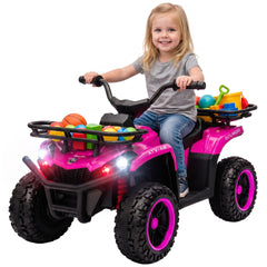 Qaba 24V Ride on ATV, 4 Wheeler for Kids with Dual Motors, Soft Start, Battery Display, Music, Lights for 3-8 Years, Pink