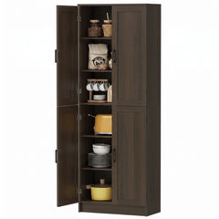 HOMCOM Freestanding Kitchen Pantry, 4-Door Kitchen Pantry Cabinet with Adjustable Shelves and Doors, Brown