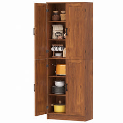 HOMCOM Freestanding Kitchen Pantry, 4-Door Kitchen Pantry Cabinet with Adjustable Shelves and Doors, Teak