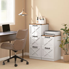 HOMCOM Vertical Storage Drawers Farmhouse X Pattern Printer Stand Fits Letter Files 2 Drawers White