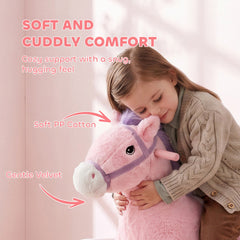 Qaba Kids Spring Rocking Horse, Ride on Horse with Neighing Sounds, Plush Animal Ride on Toy for Ages 3+ Years, Pink