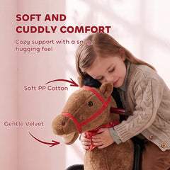 Qaba Kids Spring Rocking Horse, Ride on Horse with Neighing Sounds, Plush Animal Ride on Toy for Ages 3+ Years, Brown