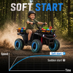 Qaba 12V Ride on ATV, 4 Wheeler for Kids with Dual Motors, Soft Start, Battery Display, Music, Lights for 3-8 Years, Black