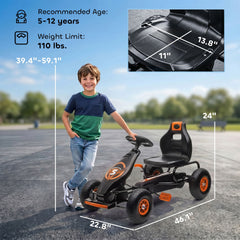 Aosom Kids Pedal Go Kart Ride-on Toy with Ergonomic Comfort, Pedal Car with Tough, Wear-Resistant Tread for Ages 5-12, Orange