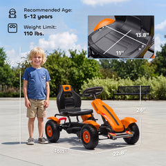 Aosom Kids Pedal Go Kart, Outdoor Ride on Toys with Adjustable Seat, Sharp Handling, Handbrake, 4 Non-Slip Rubber Wheels for Boys & Girls Aged 5-12 Years Old, Orange
