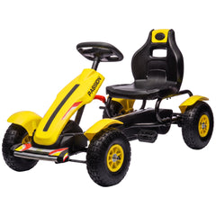 Aosom Kids Pedal Go Kart, Outdoor Ride on Toys with Adjustable Seat, Sharp Handling, Handbrake, 4 Non-Slip Rubber Wheels for Boys & Girls Aged 5-12 Years Old, Yellow