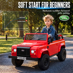 Qaba 12V Electric Car for Kids 3+ Years, Licensed Land Rover Defender Toddler Ride on Car w/ Remote Control, Red