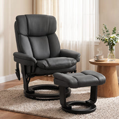 HOMCOM PU Leather Massage Recliner Chair with Ottoman, 10-Point Vibration, Swivel Armchair, Black