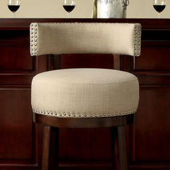 Bar Chairs 2pc 25" Supported On Rich Dark Wooden Legs The Fabric Padded Seats And Backrests Provide Comfortable Seating