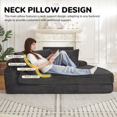 78.5-Inch Corduroy Semi-Circular 2-in-1 Sofa Bed, Designer Recliner with Neck Pillow and Five Throw Pillows in Living Room