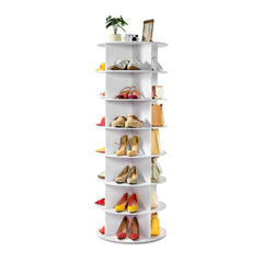 7 Tiers Rotating Shoe Rack Tower, 360° Spinning Shoe Rack, Revolving Storage Round Carousel Display, Freestanding Lazy Susan Organizer Display for Bedroom, Living Room, Entryway, Closet, White