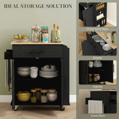 HOMCOM Rolling Island with Wheels for Kitchen, Kitchen Island on Rollers with Power Outlets, Drawer, and Doors, Black