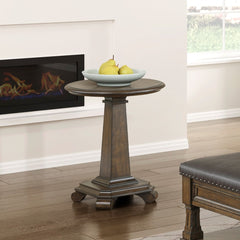 Classic Traditional Brown Finish Round Pedestal End Table Durable Wood Living Room Furniture 1pc