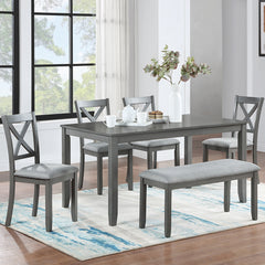 6 Piece Kitchen Dining Set (Table + Chairs + Bench)