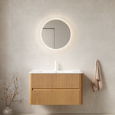 NOOR 36" Bathroom Vanity with Sink, Wall-Mounted Floating Plywood Bathroom Storage Cabinet with 2 Drawers, White Ceramic Basin, NO Faucet, Pre-assembled, Natural Woodgrain Color