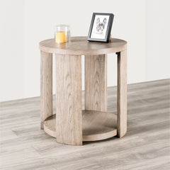Modern Style 1pc Round End Table Open Bottom Storage Oak Finish Primary Living Room