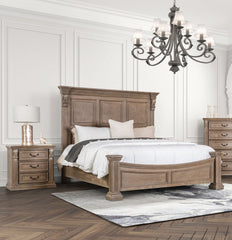 Luxurious Traditional Look 1pc Nightstand Weather Oak Finish Curved Detail Bedroom Furniture Solid wood Bedside Table