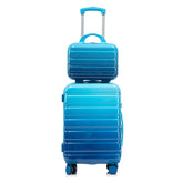 20" Carry-On Suitcase + 14" Cosmetic Case Set (PC Hard Shell, Gradient Navy/Light Blue)