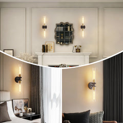 Wall Sconces Set of Two, Black and Gold Bathroom Sconces Wall Lighting with Clear Glass, Modern Sconces Wall Decor Set of 2 Wall Light fixtures for Bathroom Mirror Living Room Hallway Bedroom