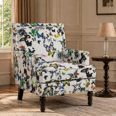 Upholstered Accent Chair, Vintage Armchair with butterfly Linen Fabric and Nailhead Trim for Living Room