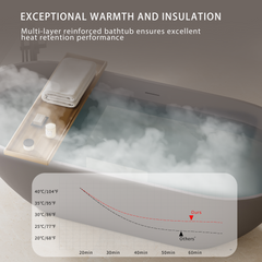 59" Luxury Engineered Solid Surface Bathtub, Stone Resin Freestanding Soaking Bathtub with Overflow and Pop-up Drain for Contemporary Bathroom, Matte Grey 24S03-59MG