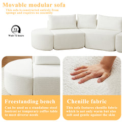 106.3-inch V-shaped modular sofa set in chenille fabric, featuring three throw pillows and two curved ottomans, perfectly suited for living rooms, bedrooms, and offices.beige