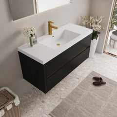 48" Wall-Mounted Bathroom Vanity with Sink, Floating Bathroom Storage Cabinet with Stone Resin Countertop and Soft Close Drawers Fully Assembled, Espresso Wood 24V15-48EW-W1920P414548